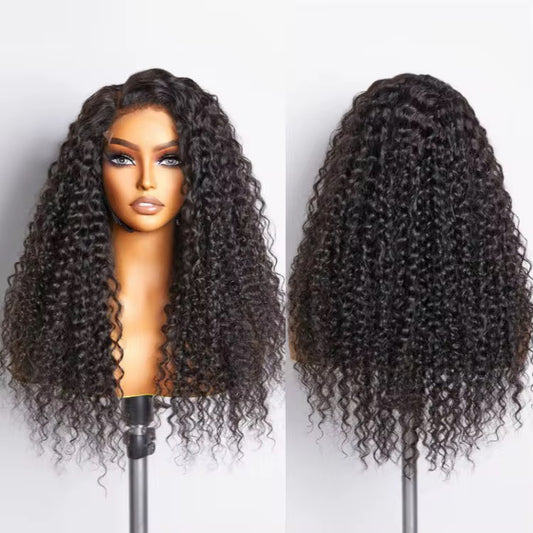 Transparent Lace 5x5 180% Density Kinky Curly Wigs 1B