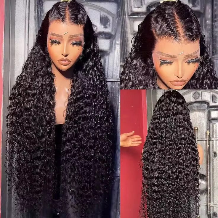 Transparent Lace 5x5 180% Density Kinky Curly Wigs 1B