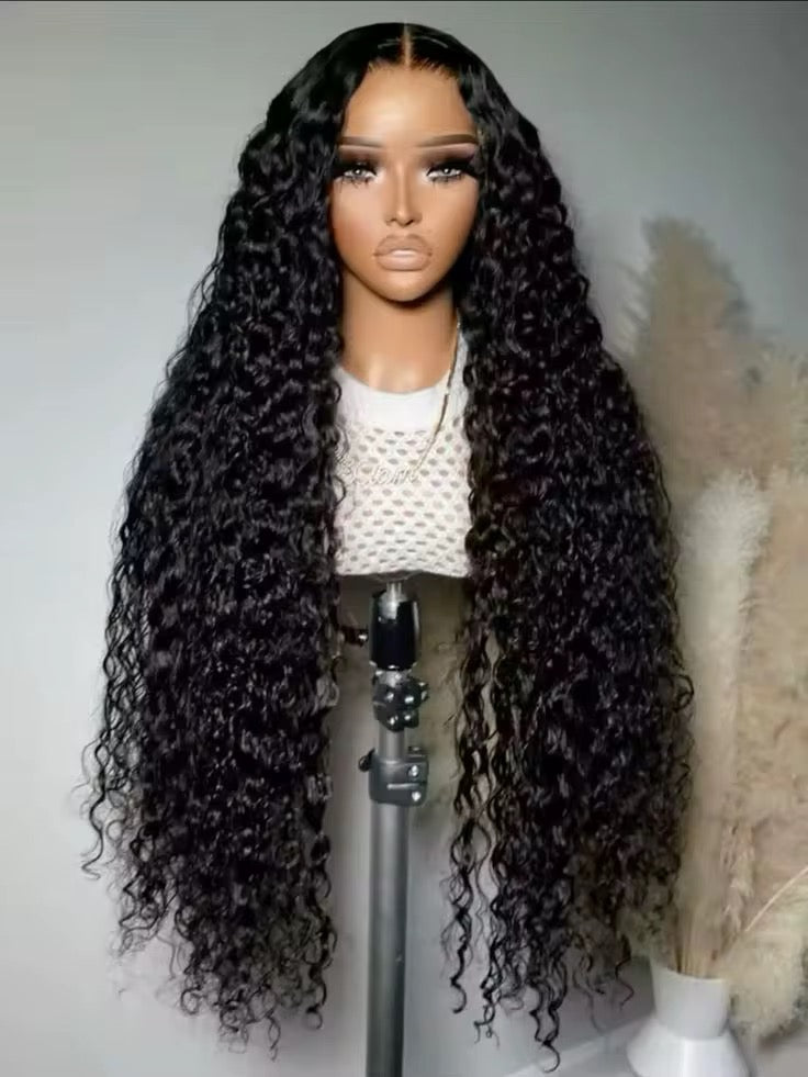 Transparent Lace 5x5 180% Density Kinky Curly Wigs 1B