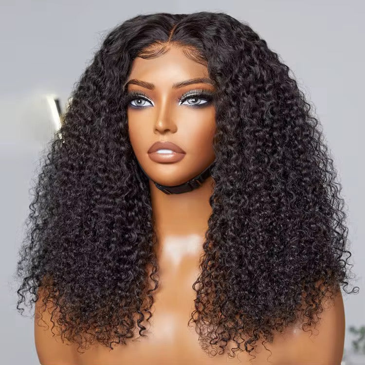 Transparent Lace 5x5 180% Density Kinky Curly Wigs 1B