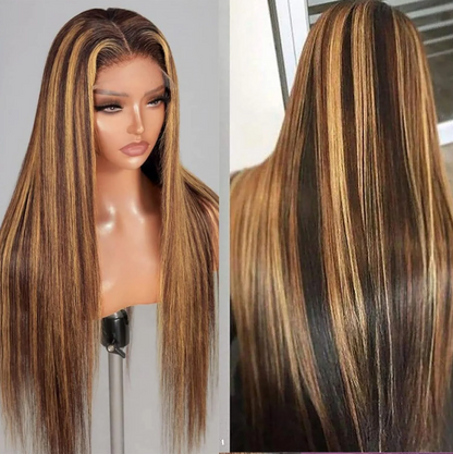 13x3 Transparent Lace 180% Density #P4/27 Color Straight Wigs